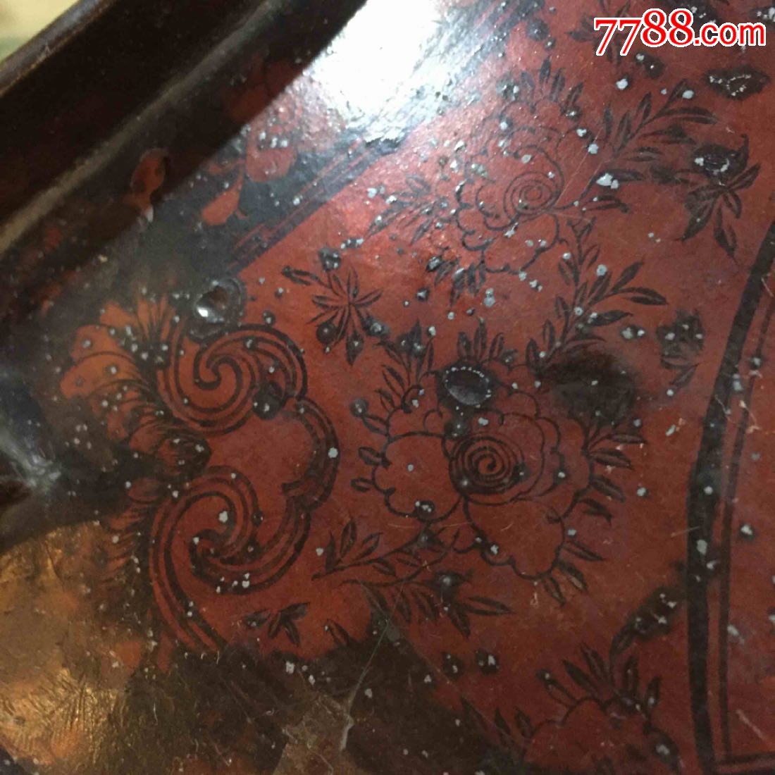 清代金丝楠木朱漆描金盘