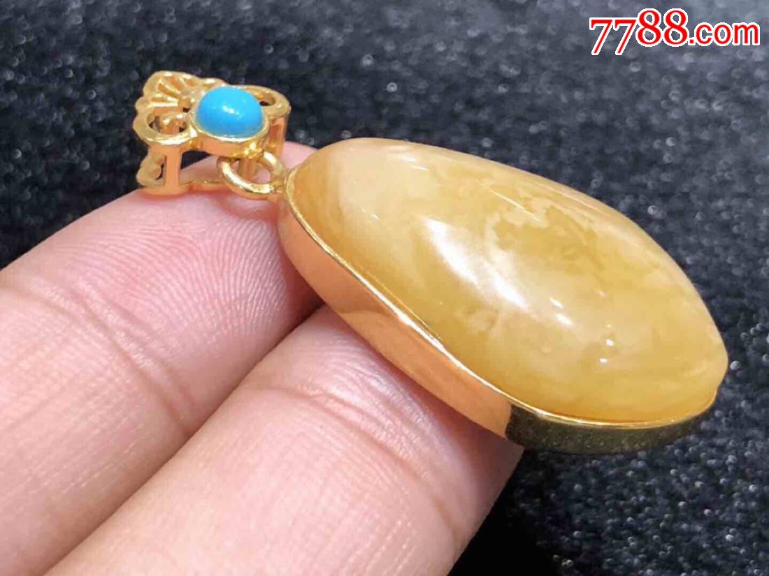 特价精品丹麦极品白花蜜蜡棱形吊坠手工镶嵌925银鎏金手