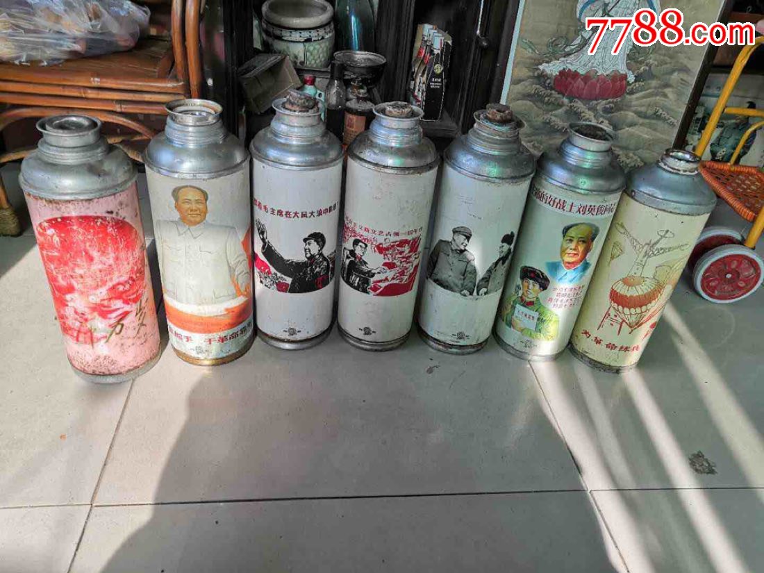 文革铝皮暖壶七把品相如图题材少见包老保真