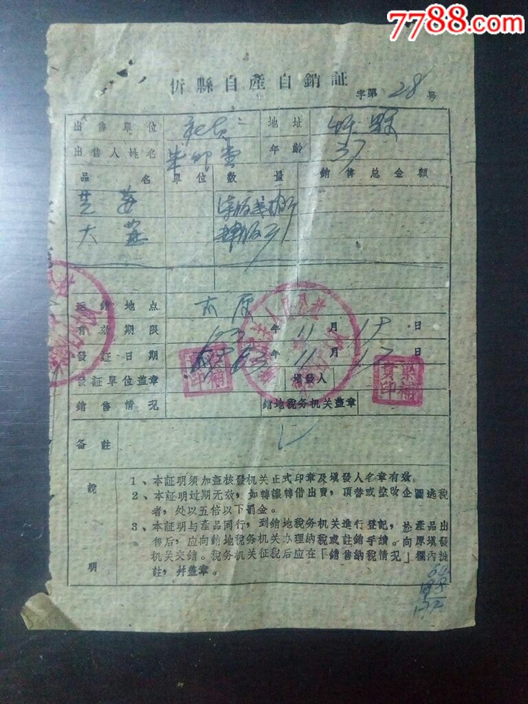 忻县自产自销证196311