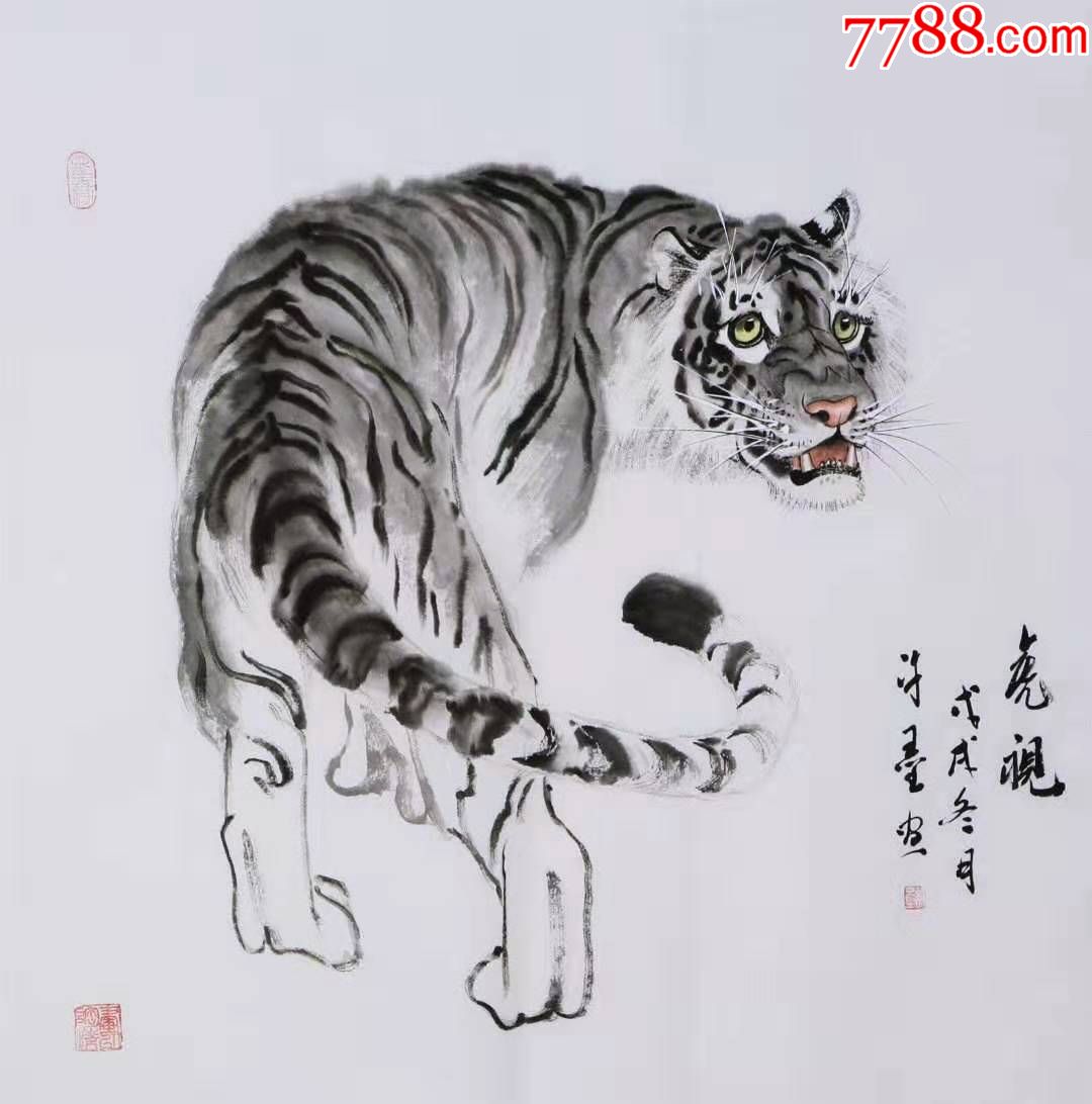 许墨四尺斗方老虎.猴子04_花鸟国画原作_泓宝斋【7788