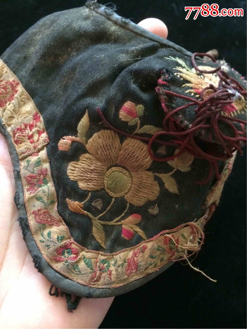 清代或民国时期老刺绣帽子老绣品漂亮民俗收藏老物件