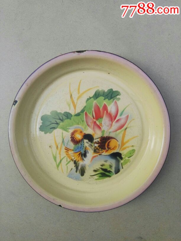 如意商标搪瓷盘鸳鸯荷花
