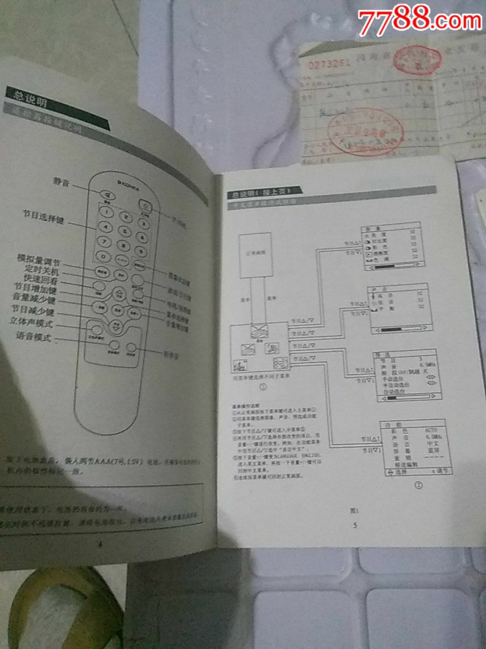 《康佳.新彩霸》使用说明书~附《三包凭证》《发票》《兑奖卡》