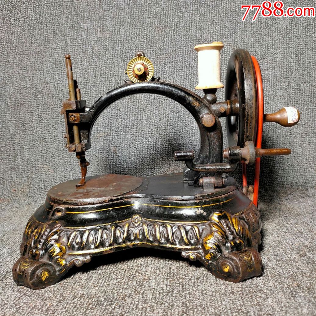 罕见1860年左右西洋古董美国老式铸铁手摇缝纫机机械收藏馆藏品