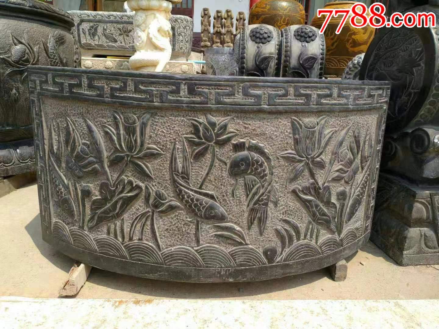 青石鱼缸,整石雕刻,荷花,(和和美美).庭院必备聚宝盆