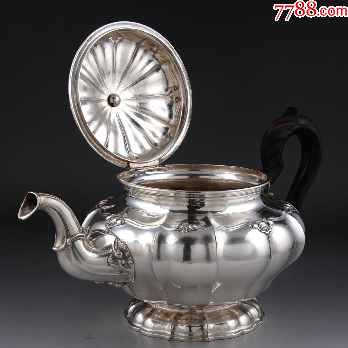 约900克意大利洛可可浮雕花卉纯银茶壶全品特惠西洋古董银器收藏