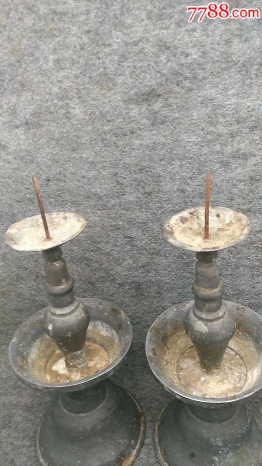 民国锡器蜡烛台一对