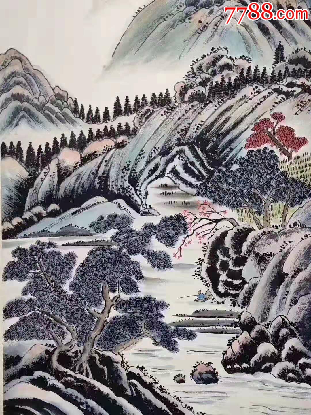 吴湖帆手绘纸本山水画立轴一幅._价格1600.