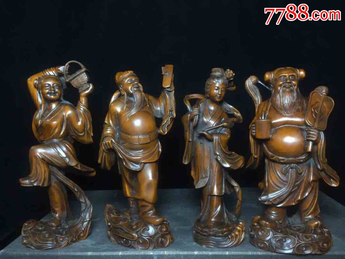 黄杨木【八仙过海】摆件,高19公分,直径7公分