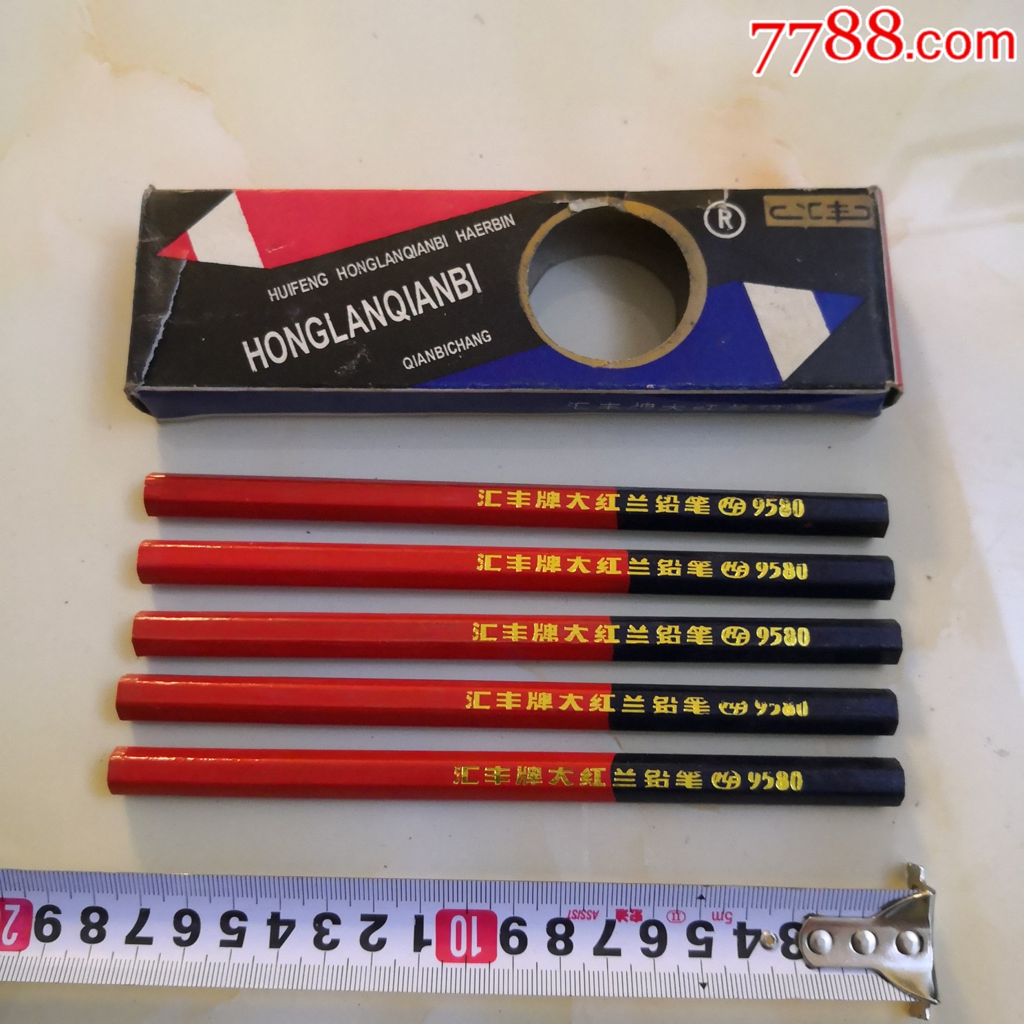 汇丰牌木质大红蓝红兰铅笔,粗,直径约1cm,单支装
