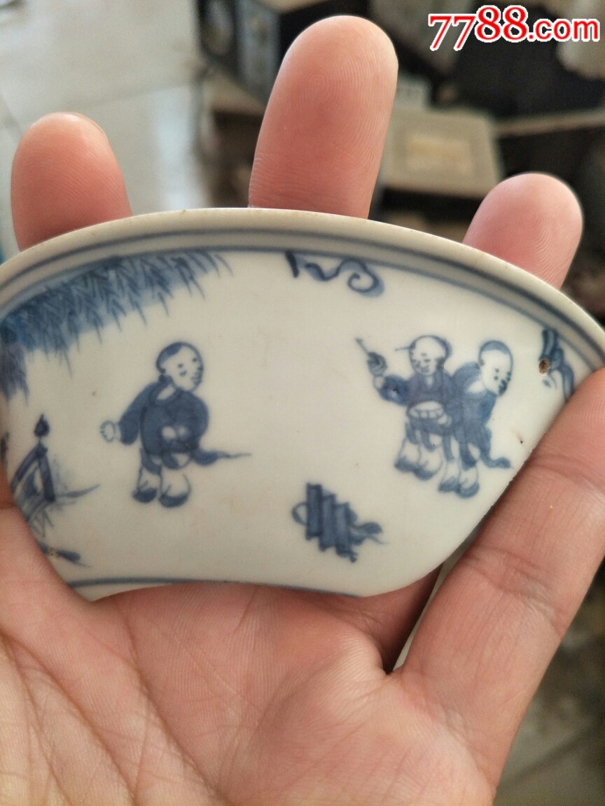 明代青花瓷片人物纹青花婴戏图临清运河古玩店