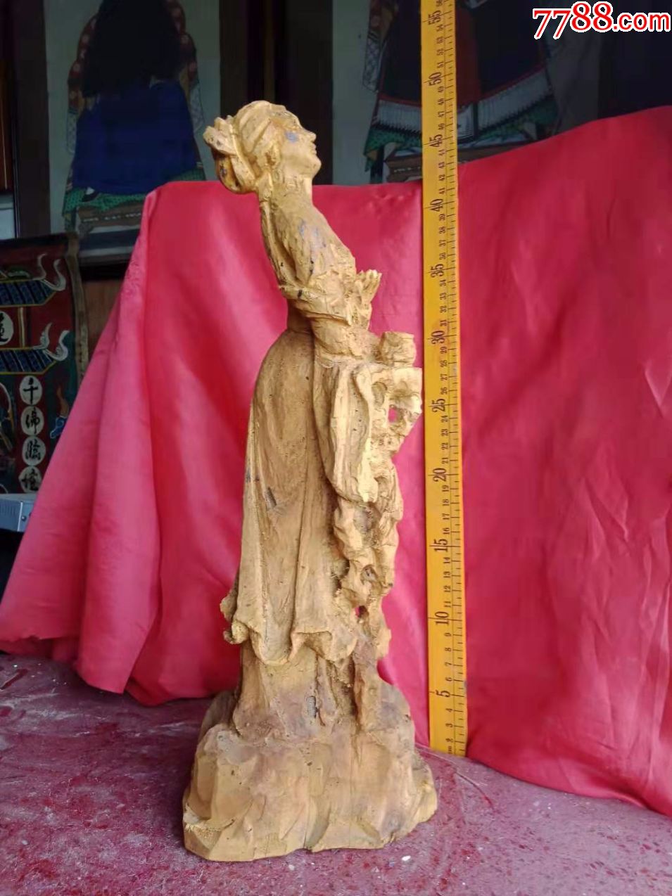 包邮一口价,39厘米高,黄杨木雕刻人物仕女,貂蝉拜月,挺老气-木佛像