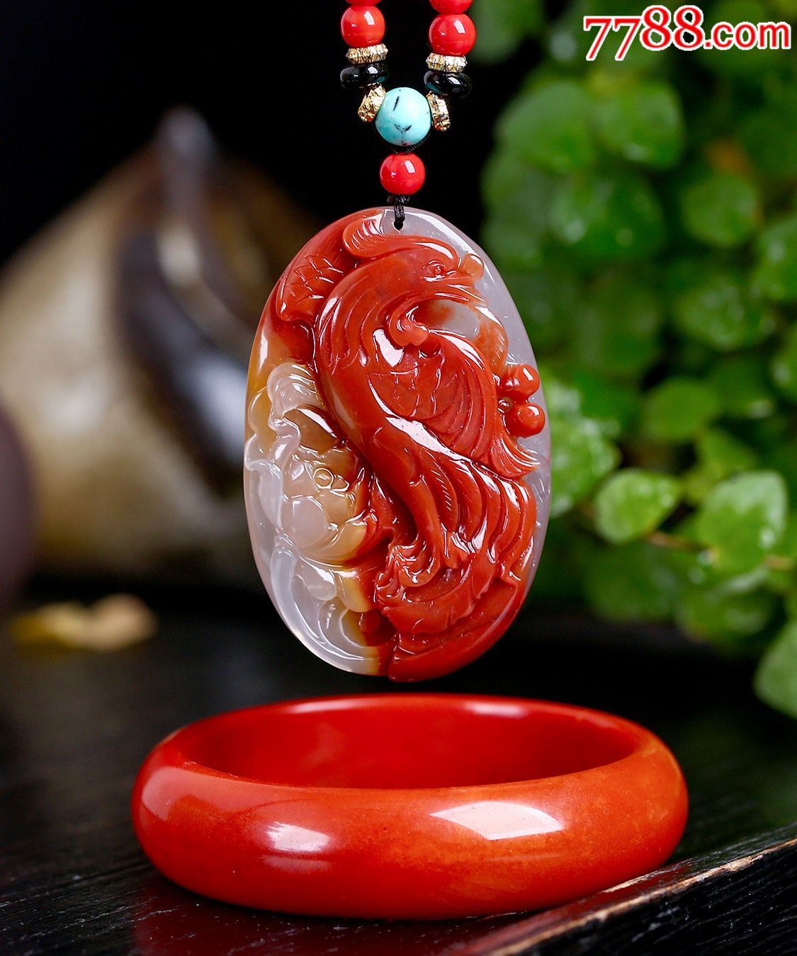 【珍藏品】精品老料黄龙玉凤凰牡丹手镯吊坠套装