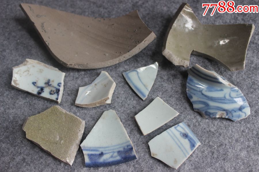 宋元素彩越窑老瓷片清代花卉青花瓷古瓷片标本10个通走zz.1988