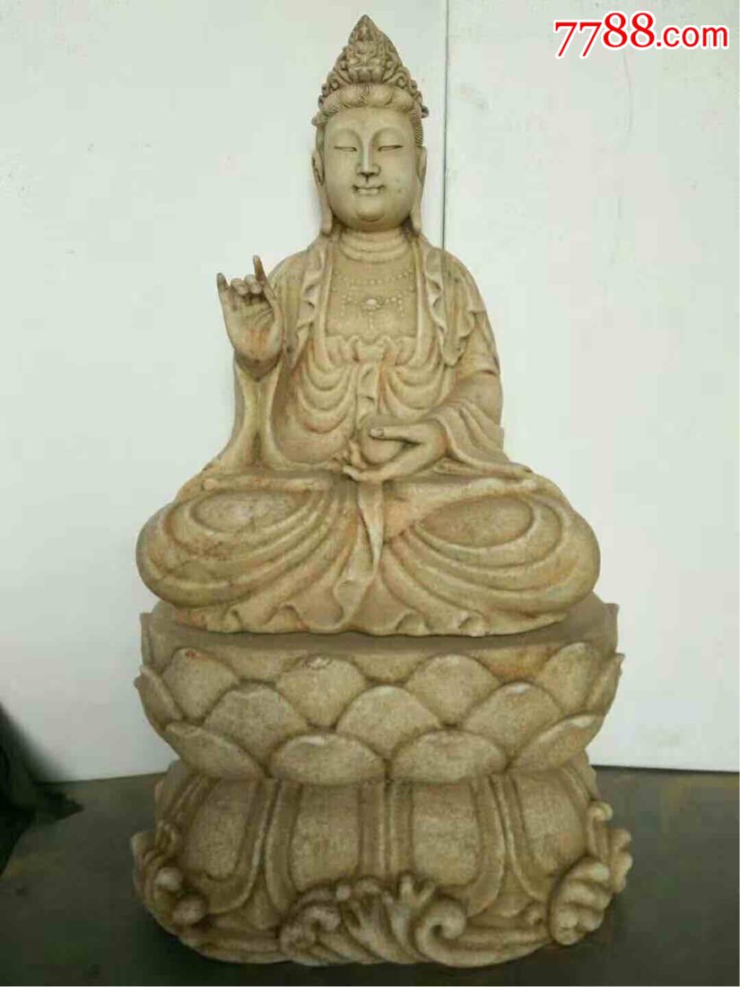 清代汉白玉石佛像,结构分体式下座莲花座,包存完整!