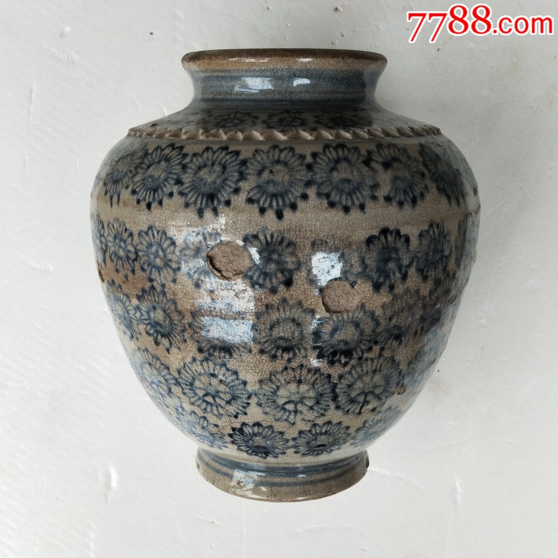 清代早期福建窑青花瓷撇口瓶手工柴窑陶瓷罐坛子收藏品