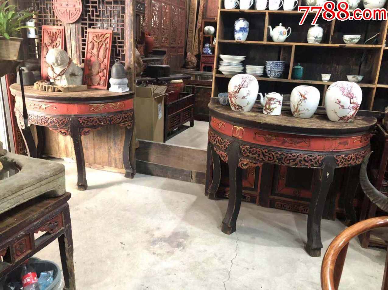 桌子清代老木雕老物件古玩古董收藏尺寸高90半圆直径63
