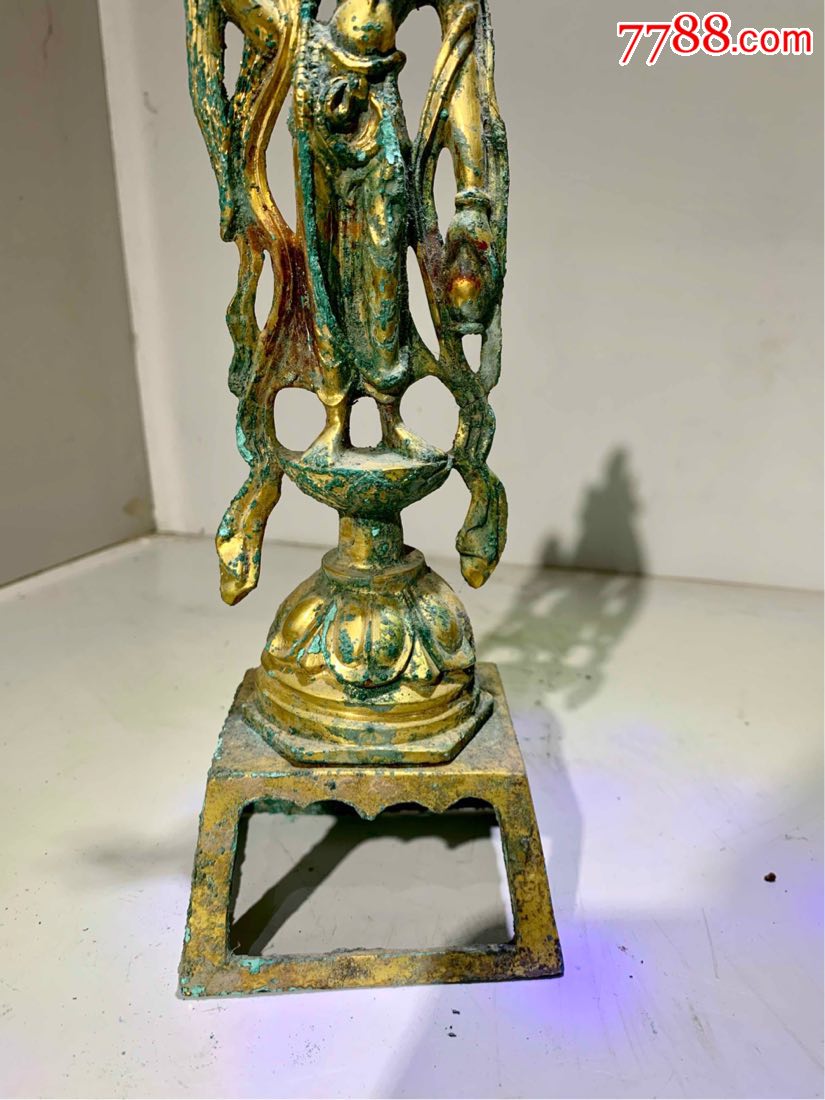 唐鎏金观音佛像鎏金铜佛像古代鎏金佛像