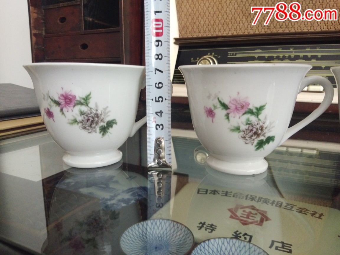 文革时期七八十年代创汇出口瓷外销瓷器老茶杯瓷杯三个一套全品
