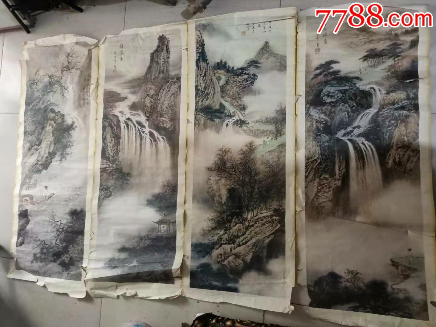 张洪千作山水四条屏100*38cm
