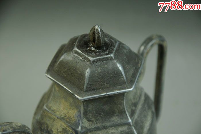 清代老锡器锡酒壶六方棱精美老锡器姚余款古董古玩摆件包老收藏品