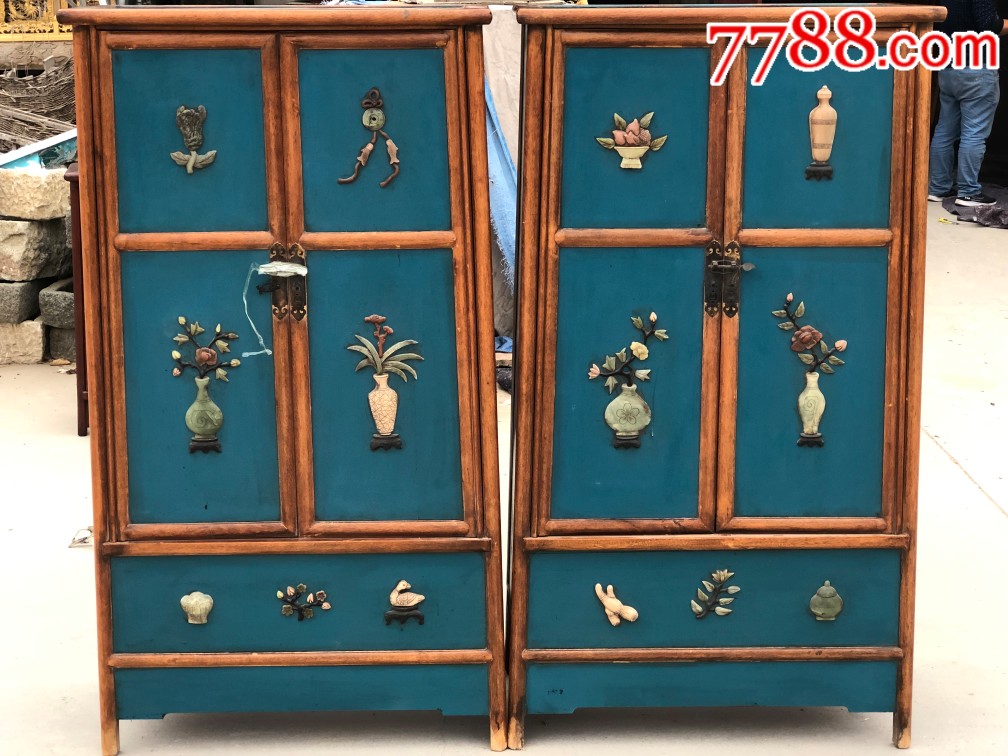 花梨木镶嵌玉石书柜一对中式古典家具仿古家具