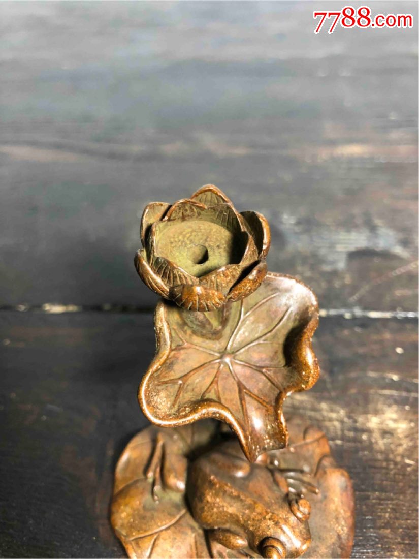 清代纯铜雕塑荷花荷叶青蛙招财倒流香铜宠小摆件