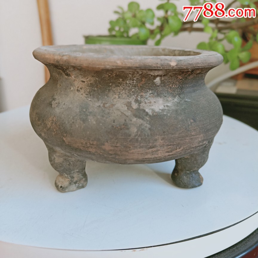 明代灰陶三足香炉全品如图包老保真_价格168.
