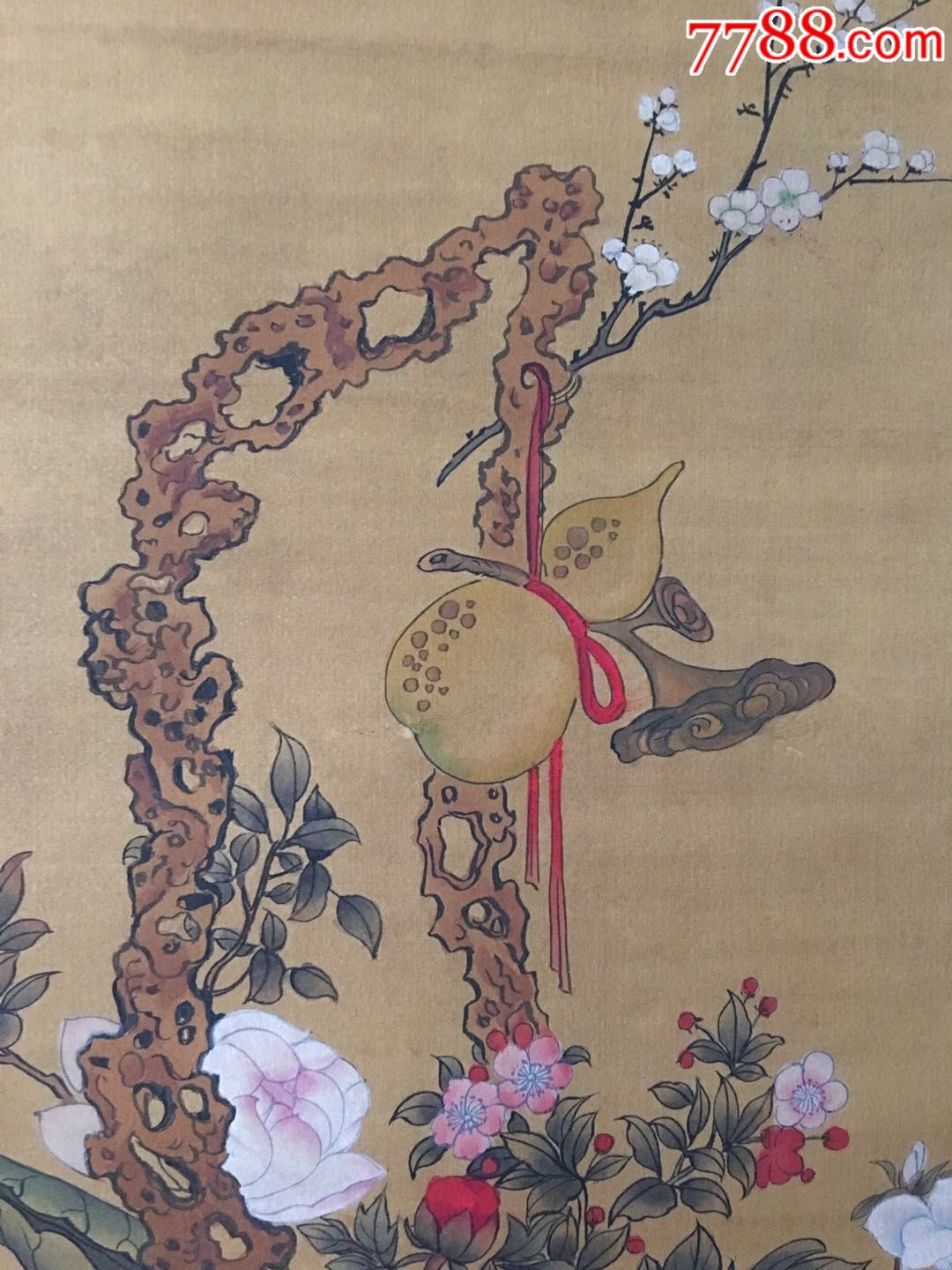 蒋延锡手绘《福寿图》,画工精细,线条健拔却有粗细浓淡,构图坚实稳秀