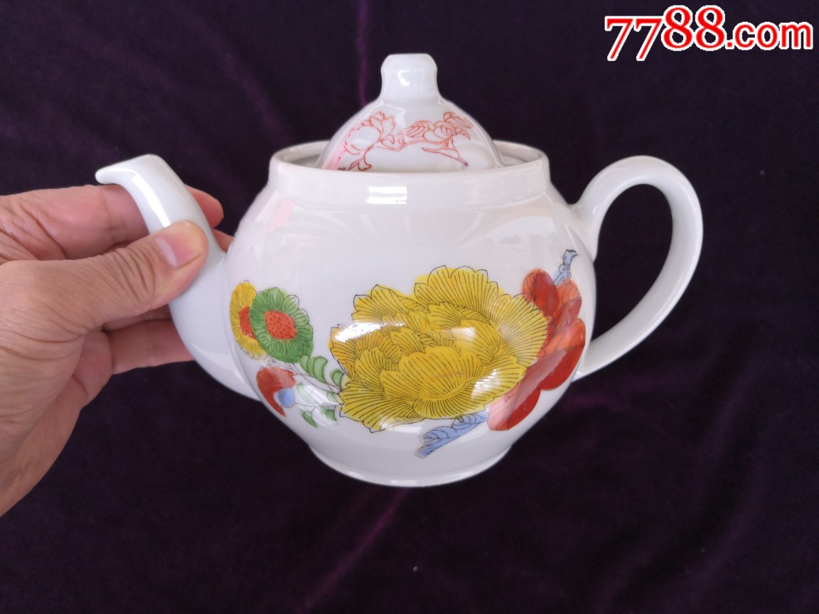文革醴陵星火瓷厂手绘向日葵花卉壶一对