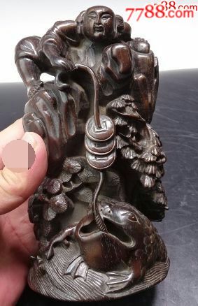 清代紫檀木雕摆件刘海戏金蟾红木雕件