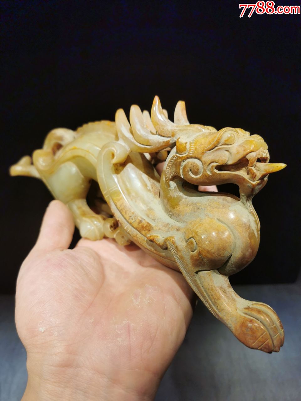 和田玉高古汉龙玉器摆件,玉螭龙整料雕刻,造型威武大气,雕工精湛,和田
