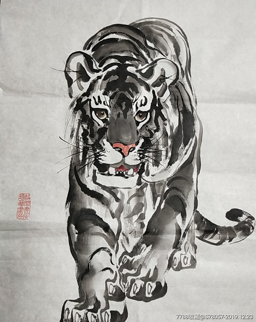 著名画家.周仁辉题字.虎画原作.尺寸99x54厘米