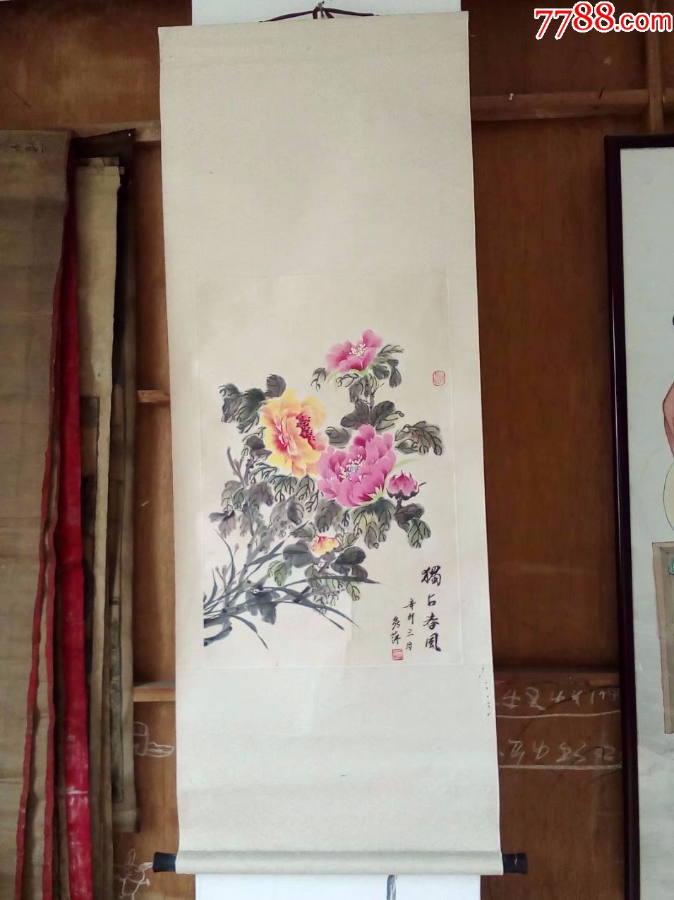 原装原裱挂轴字画,女画家,牡丹花开富贵,独占春风,画的很好_价格180元