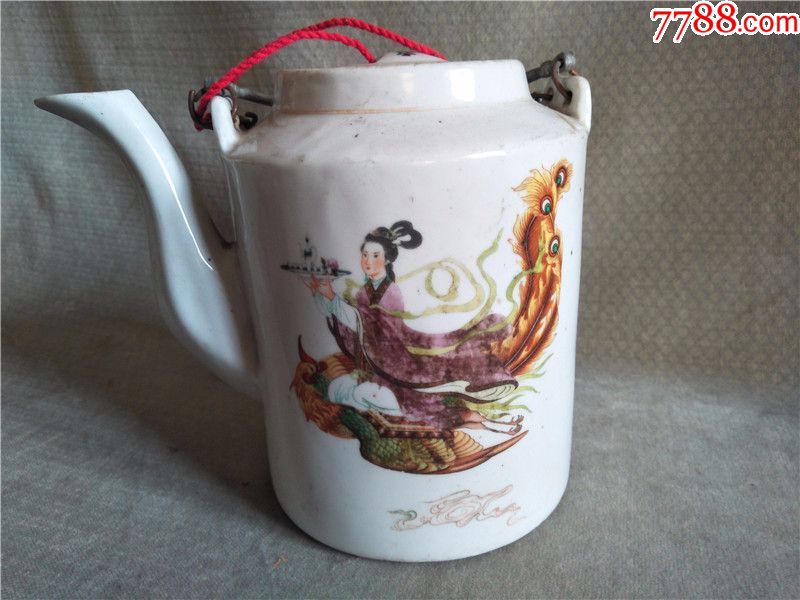 好品相建国初期嫦娥奔月提梁老茶壶包老瓷器茶具水壶摆件茶器