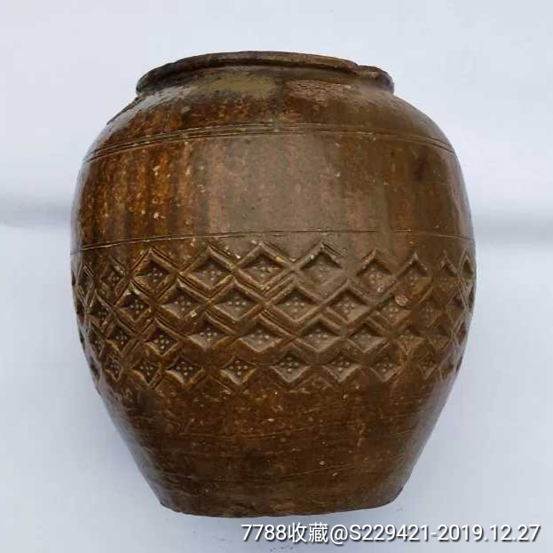清代印纹陶米缸手工梅花印陶器大坛子摆件_价格598.