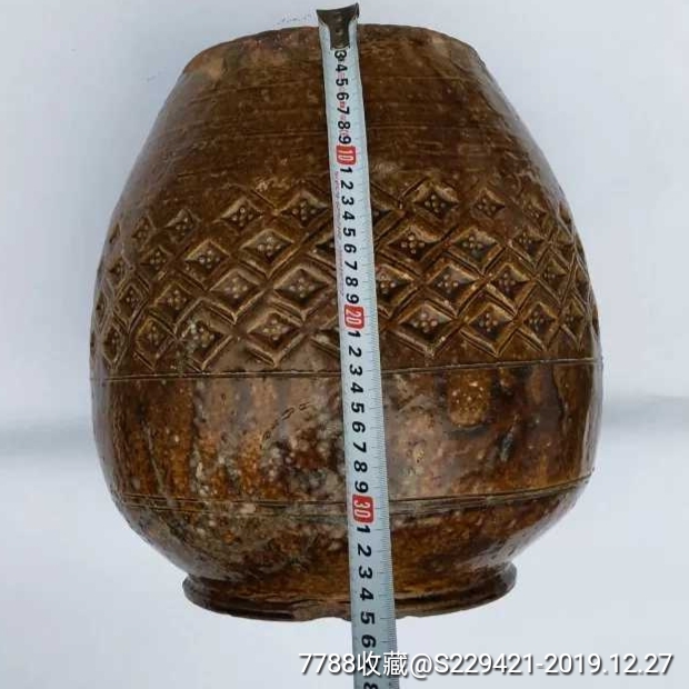 清代印纹陶米缸手工梅花印陶器大坛子摆件_价格598.
