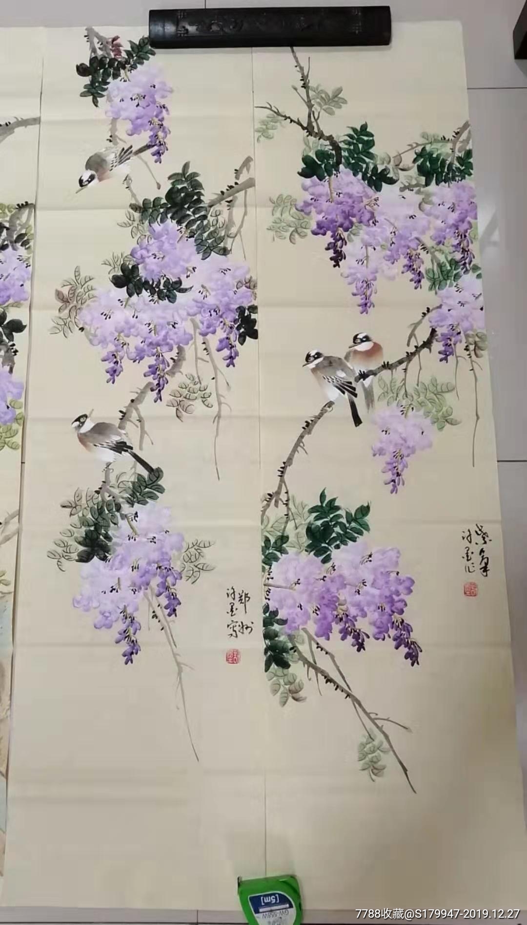 著名画家许墨～四条屏紫藤花鸟