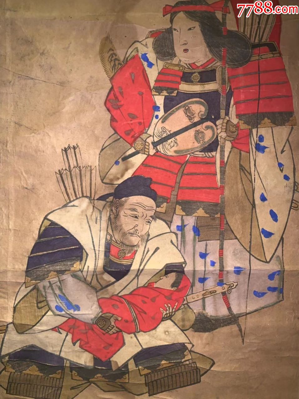 武士二人古字画民国清代老字画浮世绘画日本春茶室书房