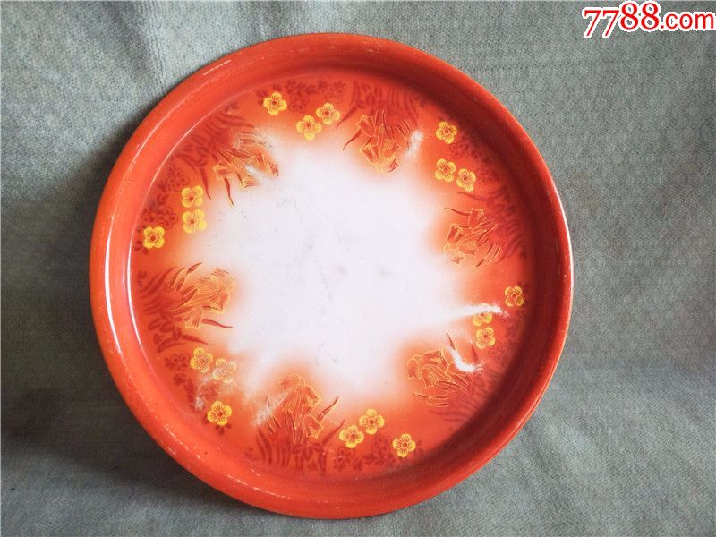 5完整民国带底款矾红花草盘子茶盘赏盘包老瓷器