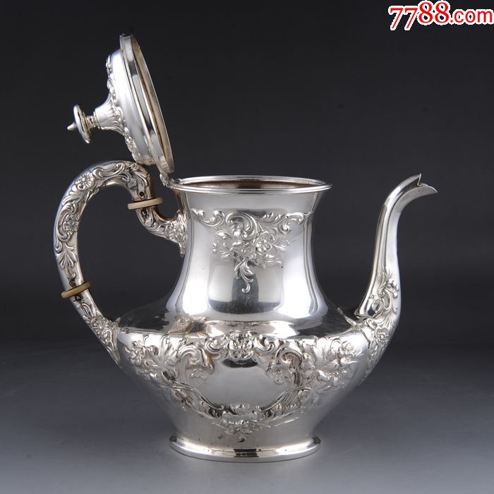 约470克美国gorham公司精美雕花925纯银茶壶西洋古董银器