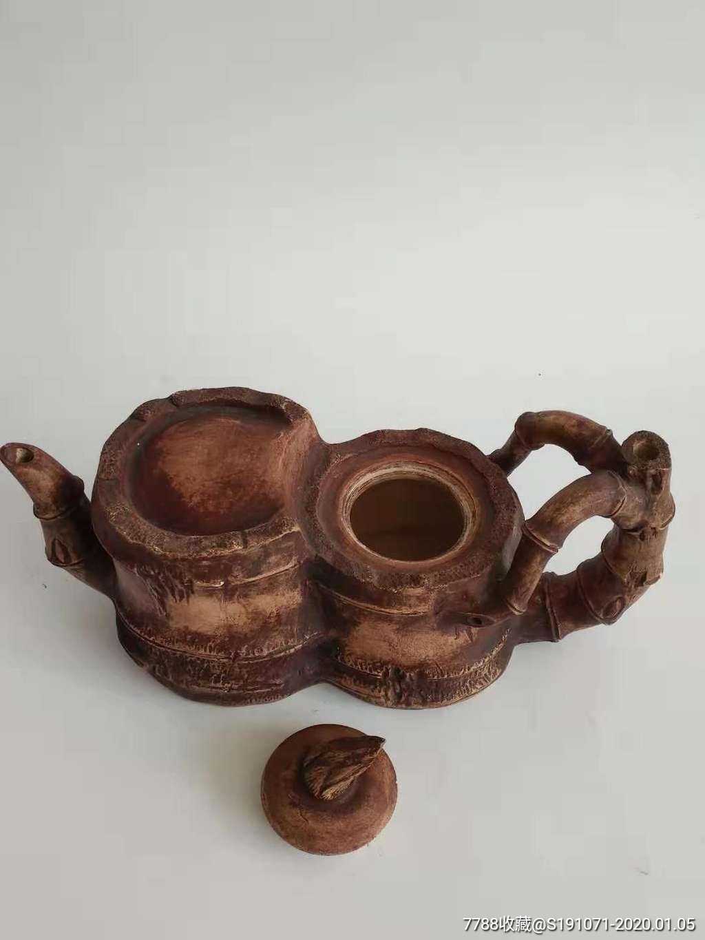 异形白泥紫砂壶,纯手工制作竹节连环壶