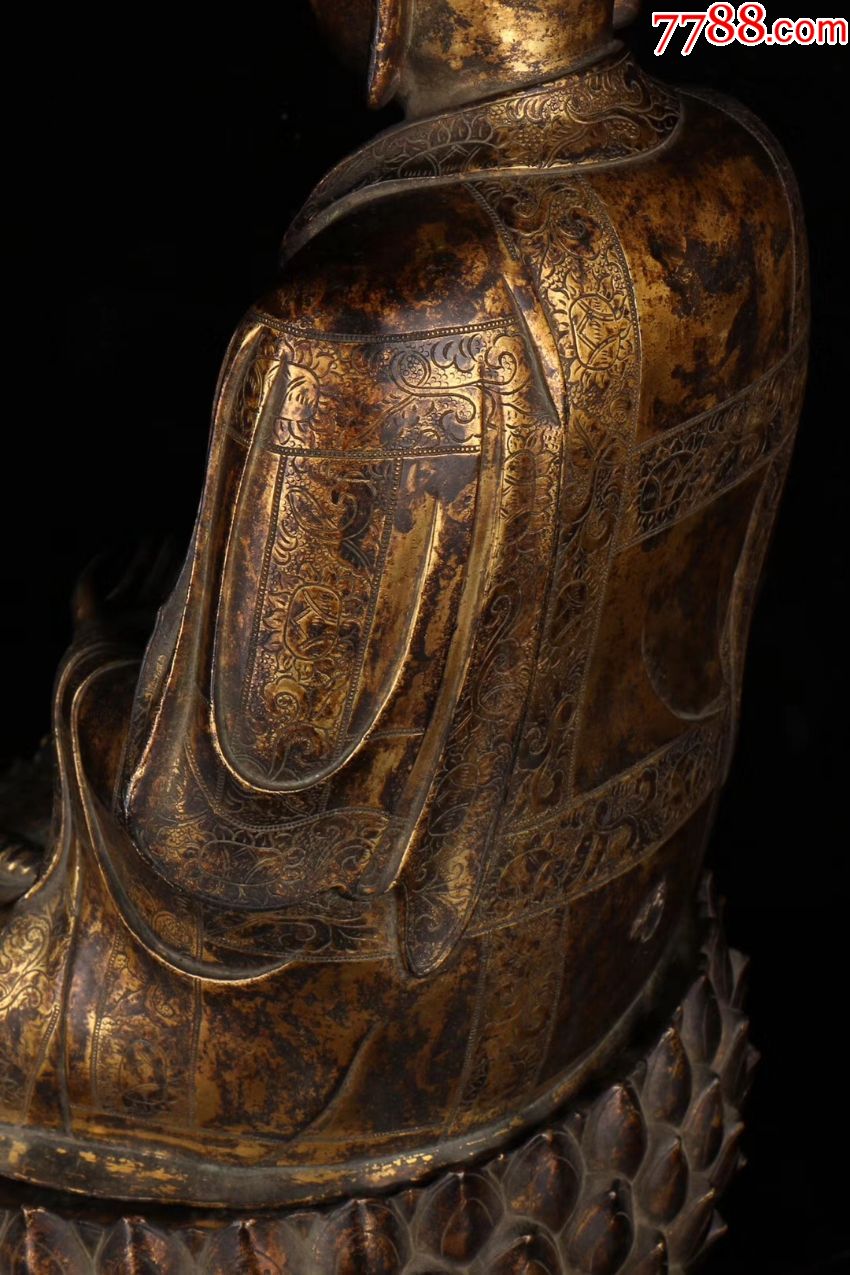 明代铜鎏金莲花座释迦牟尼佛_铜像/铜佛像_第4张_7788铜器收藏