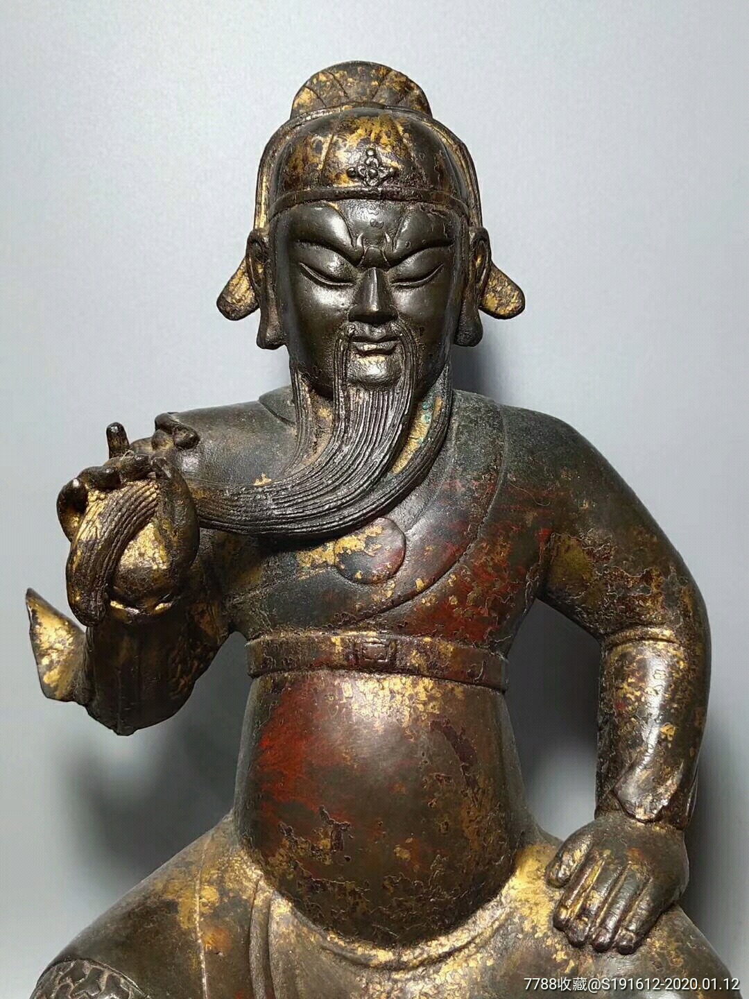 旧藏老铜胎开光撒朱砂关公佛像_价格2800.