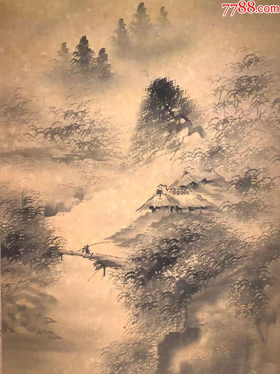 日本回流字画泰月山水真迹包老装饰收藏画日本春收藏画日本