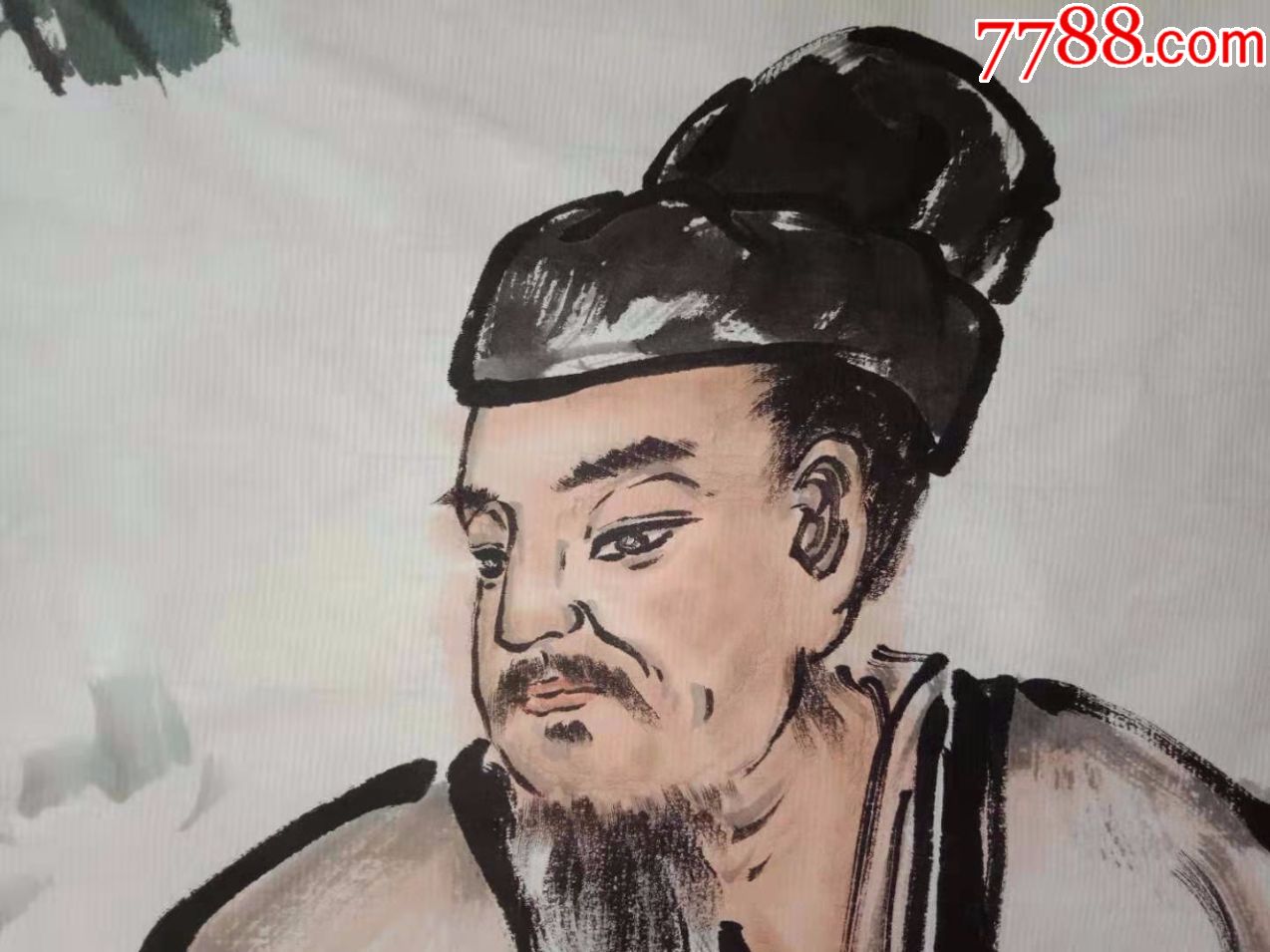 一口价本地名家四尺斗方人物画国画文人雅士在芭蕉树下读书