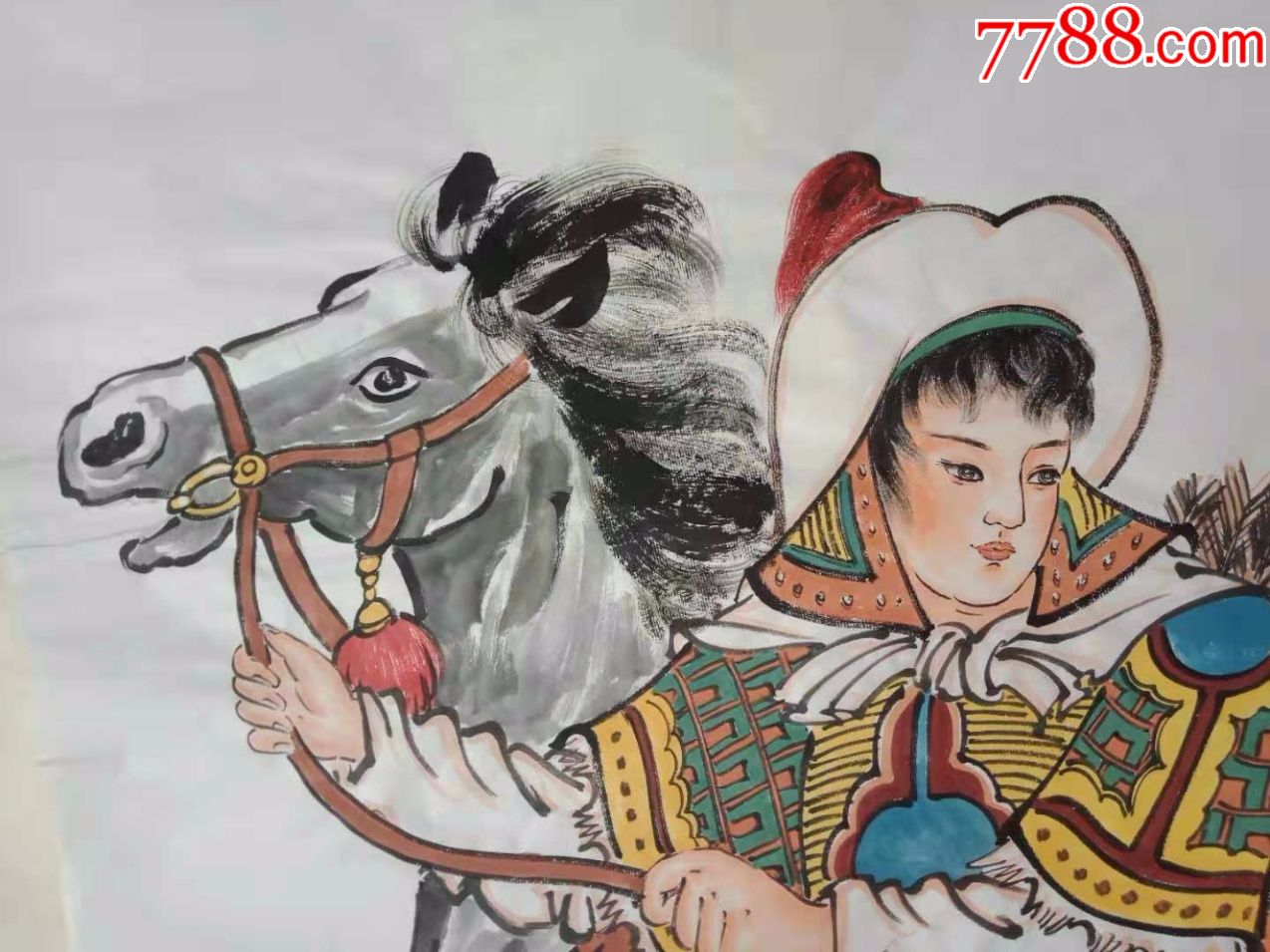 保证纯手工绘画,人物画国画,工笔重彩仕女画,花木兰从军,包邮