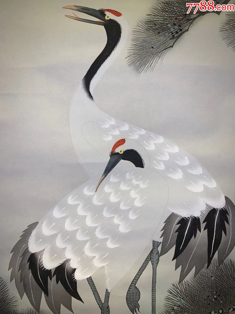 日本回流字画白鹤青松真迹包老装饰收藏画日本春收藏画日本