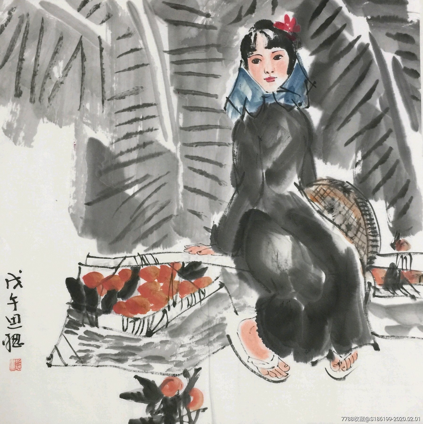 【周思聪】原中美协副主席,中国著名女画家,手绘四尺斗方人物画(69*69